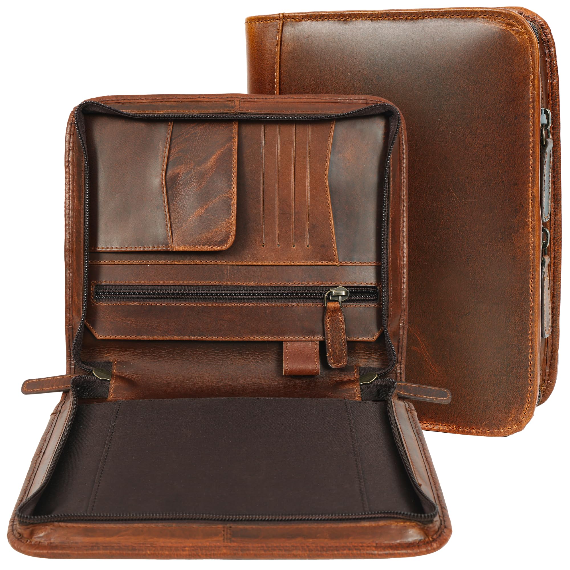 Photo 1 of ELIZO Leather Portfolio Leather Padfolio Folio A5 Notebook Cover Work Folder Business Portfolio Organizer Binder Men Women Small Antique