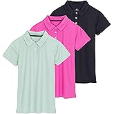 Real Essentials 3 Pack: Womens Short Sleeve Dry-Fit Performance Polo Shirt (Available in Plus)
