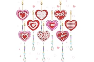 Yuntau 9 Pcs Valentine's Day Diamond Painting Kit DIY Valentine Heart Diamond Art Suncatchers Wind Chimes Double Sided Crystal Hanging Pendant Ornaments for Valentine's Day Gifts Decorations