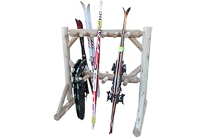 LOG KAYAK RACK 11-Place Freestanding Log Ski Rack Holder, Indoor & Outdoor Snowboard Racks, Standing Storage, Garage Racks for Snow Skis, Durable Snowboard Rack Garage Storage Organizer - Unfinished