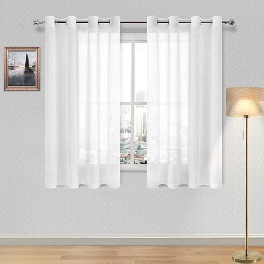 Amazon Com Dwcn White Faux Linen Sheer Curtains Window Grommet Voile Curtains For Bedroom Living Room 52 X 45 Inch Length 2 Panels Home Kitchen