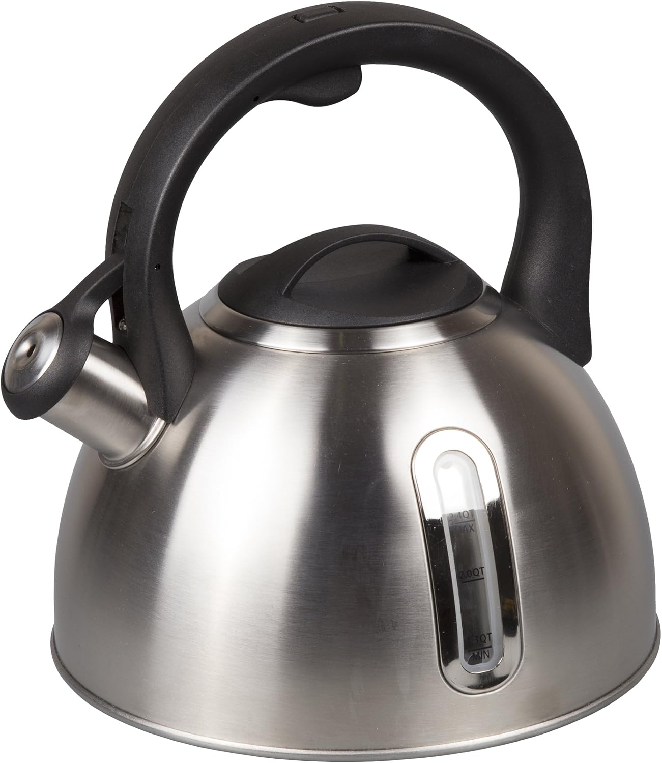 Creative Home 2.4 Qt. Stainless Steel Whistling Tea Kettle with Capsulated Bottom Clear Measuring Window, Quart, Brushed Finish