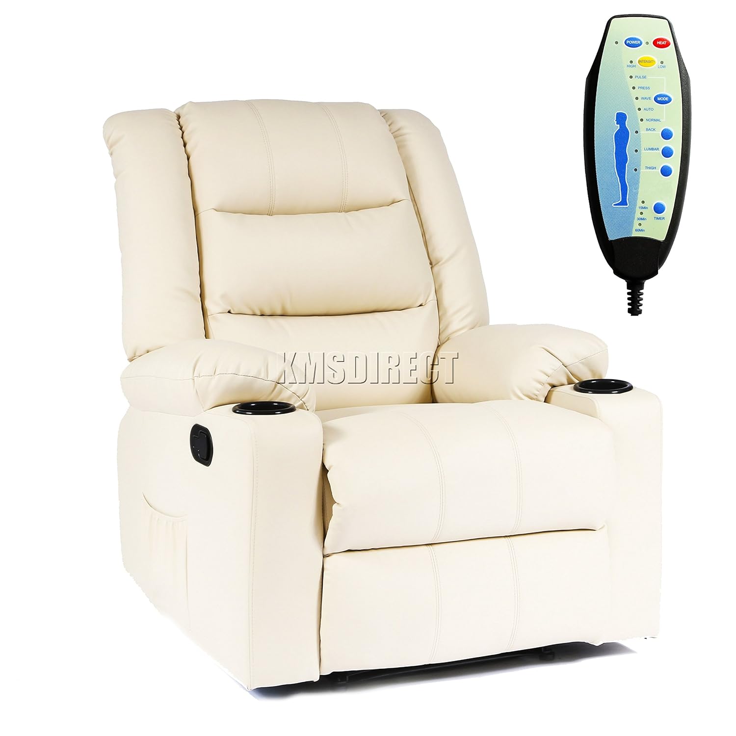 Foxhunter Bonded Leather Massage Cinema Recliner Sofa Chair Armchair With Heating Function Fh Mls 05 Cream