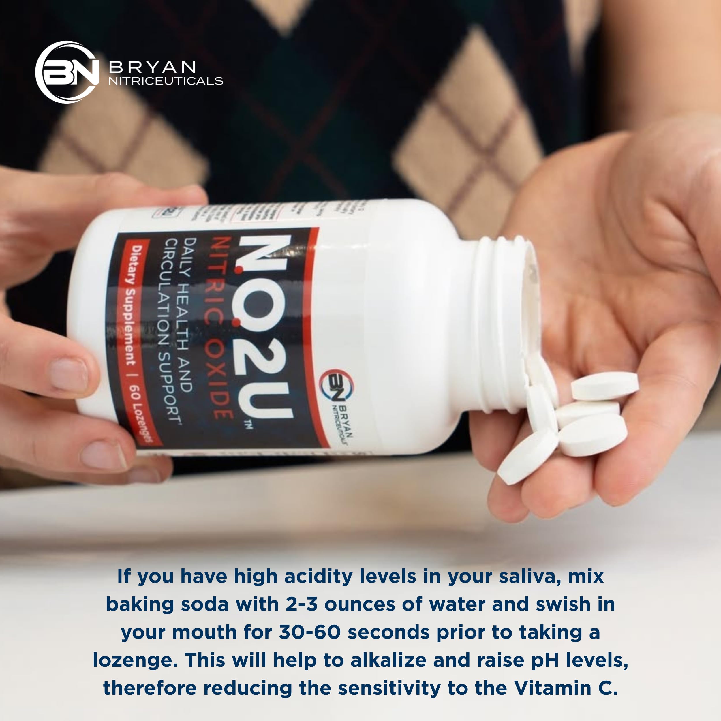 NO2U Bryan NITRICEUTICALS - Natural Nitric Oxide Supplements for Men & Women - Promotes Blood Circulation, Oxygen & Nutrient Delivery, Daily Wellness Support - No Gluten or Dairy - 60 Vegan Lozenges