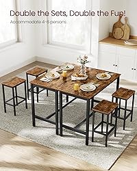 VASAGLE Bar Table Set, with 2 Bar Stools, Dining