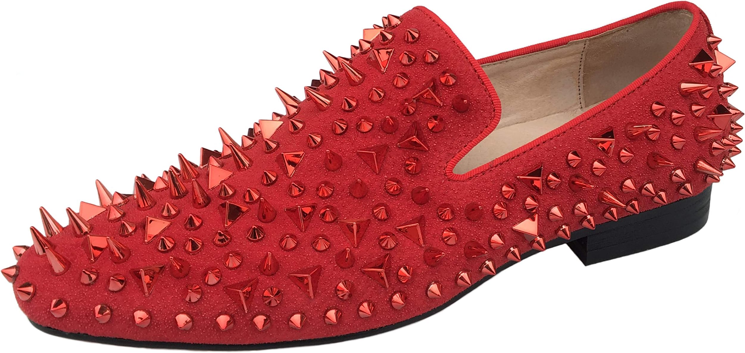 JustarMen's Leather Spikes Loafers Studded Dress Shoes Slip-on Flats Long Rivet Party Shoes