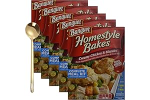 moofin Homestyle Bakes Creamy Chicken & Biscuits, 28.10oz Box, Quick Family Meal, Bundled with Golden SS Spoon, Chicken Biscuits Frozen Dinner Kit, Convenient Oven Bake [Pack of 5]