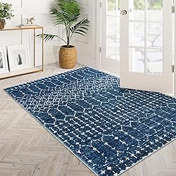 Lahome Moroccan Blue 3x5 Non-Slip Washable Soft Rug