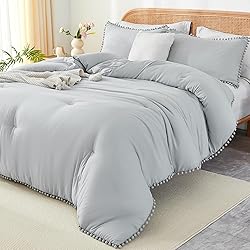 annadaif Light Grey Comforter Set Full Size, Pom