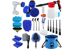 LATAMIL 27Pcs Car Wash Cleaning Kit with Foam Gun, Car Detailing Kit, Auto Detail Supplies Tools With Wheel Drill Brush Set, Car Polishing Kit, Car Detailing Brush Set for Tires, Wheels, Interior & Exterior