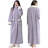 Oksun Womens Long Zipper Robe: Full Length Soft Fleece Warm Bathrobe - Cozy Fuzzy Winter Housecoat Plus Size