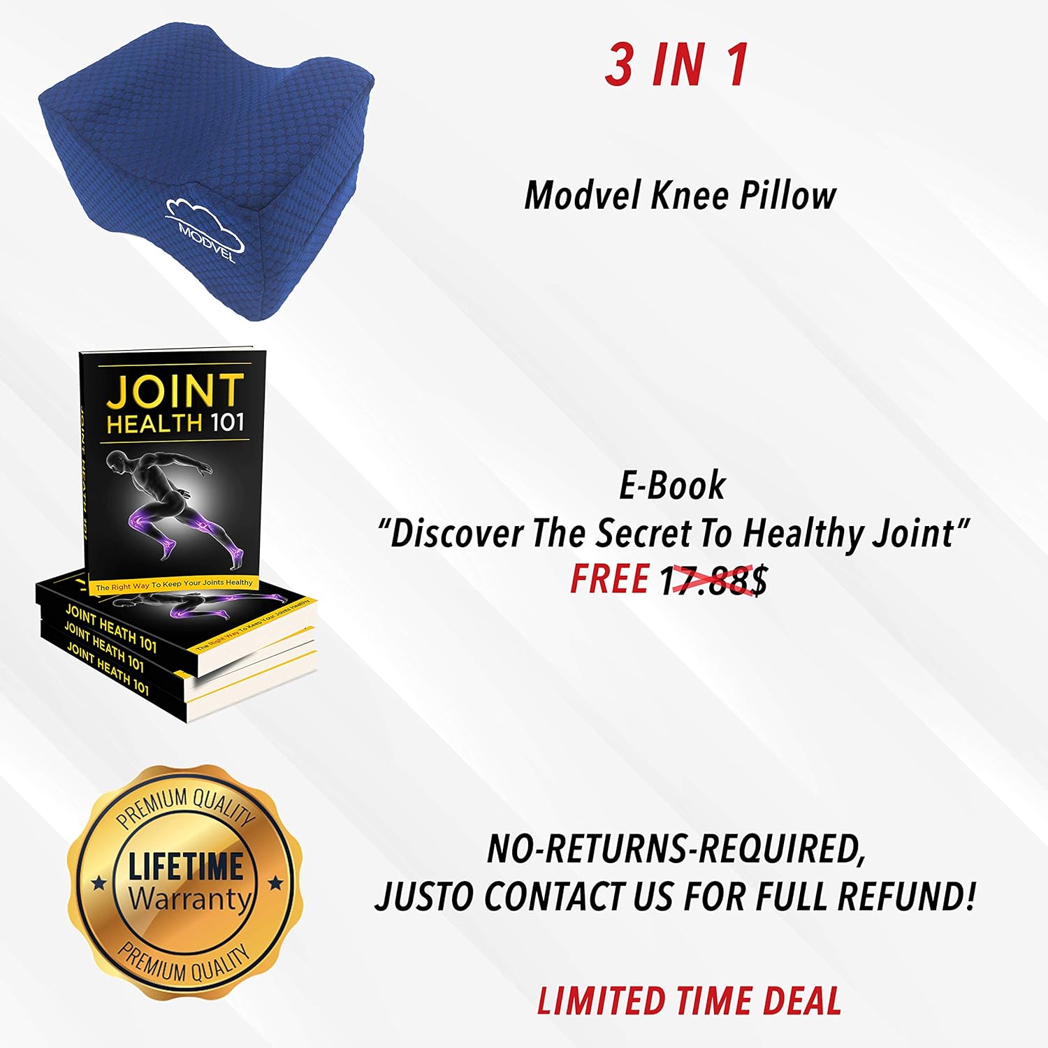 MODVEL Orthopedic Knee Pillow | Memory Foam Cushion For Hip, Sciatica & Lower Back Pain Relief | Provides Support & Comfort (MV-104): Home & Kitchen