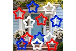 Chitidr 12 Pcs 4th of July Inflatable Balloons Patriotic Outdoor Decorations PVC 12'' American Flag Star Hanging Ornaments Blow up Hanging Star for Independence Day Party Outdoor Yard Decor