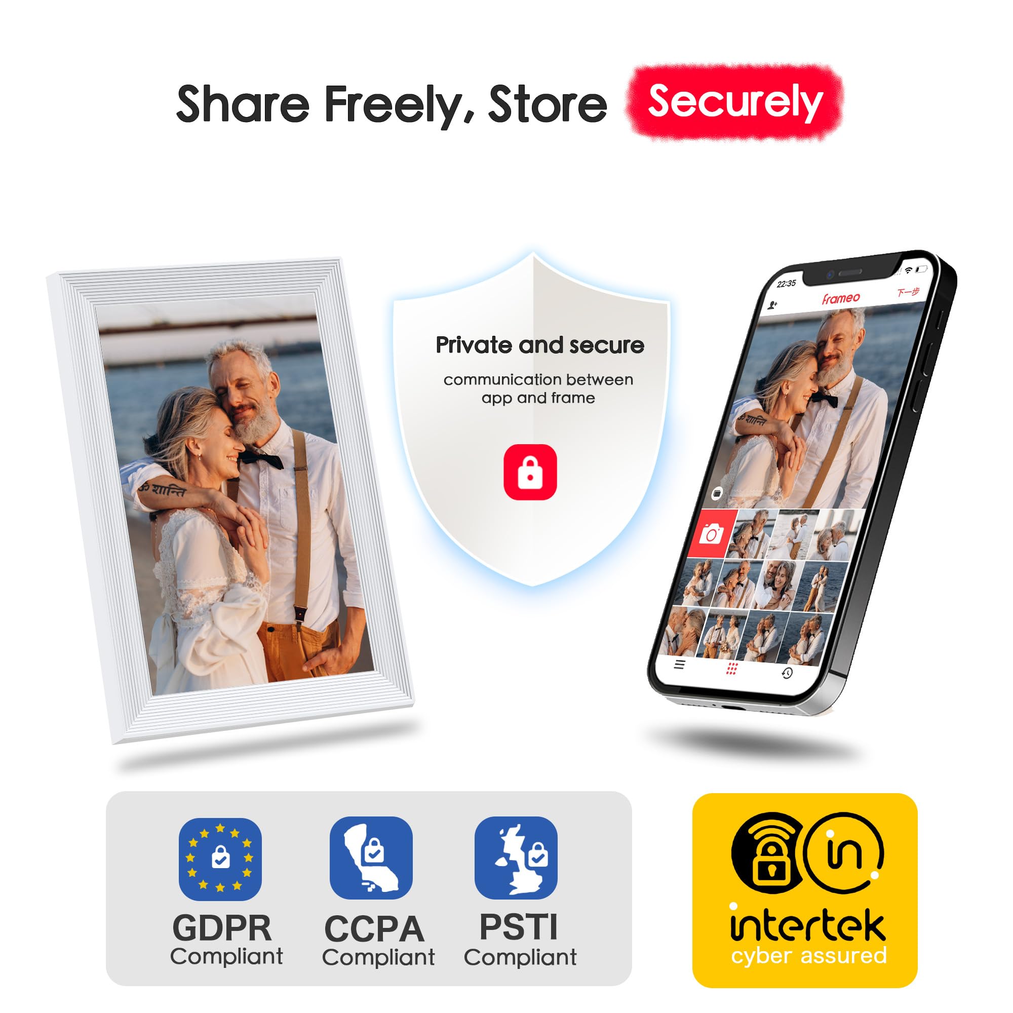 Digital Picture Frame, 10.1 inch Frameo Digital Frame WiFi, 1280 * 800 IPS HD Touchscreen, 32GB Storage, Instant Share Pictures Video, Smart Photo Frame Electronic, Gifts for Mom, House Warming