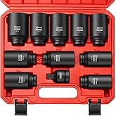 ZOMIYU 1/2" Drive Socket Set, Metric Impact Socket Set (27 29 30 31 32 33 34 35 36 38mm), 6 Point Deep Impact Sockets with 3/