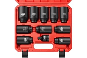ZOMIYU 1/2" Drive Socket Set, Metric Impact Socket Set (27 29 30 31 32 33 34 35 36 38mm), 6 Point Deep Impact Sockets with 3/