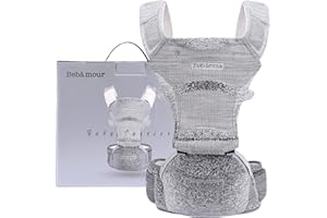Bebamour Baby Carrier Newborn to Toddler with Hip Seat Baby Carrier Front and Back Carry Baby Carrier with Head Hood & 3 Pieces Teething Pads (Grey)