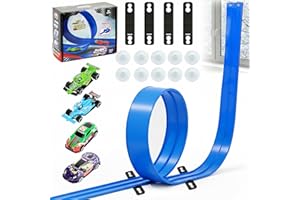 Kit de piste de course portable et flexible avec 4 voitures, 10 ventouses, 4 connecteurs – Circuit de course enroulable de 4,
