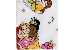 NOJO Disney Princesses Courage and Kindness Pink, Blue and White Ariel, Rapunzel, Tiana, Cinderella, Mulan, and Belle Super Soft Toddler Blanket