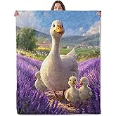 Lugiu Cute Duck Blanket, Lightweight Comfy Lavender Field and Duckling Throw for Couch Sofa Bedroom, Soft Cozy Travel Flannel Realistic Lovely Blankets Gifts for Women Girls Kids, Home Decor 60×50in