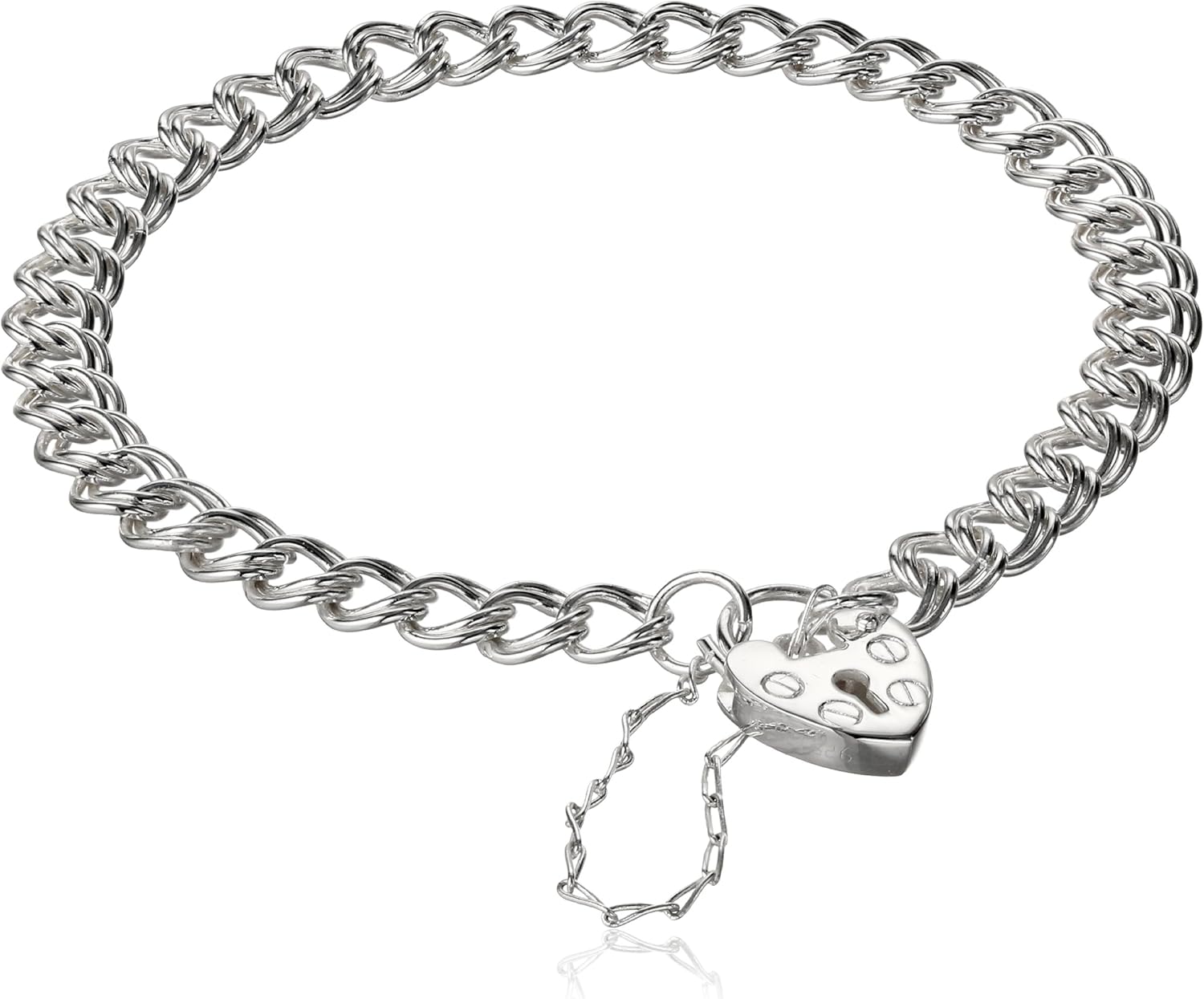 Sterling Silver Heart Lock Link Bracelet, 7.5" Jewelry