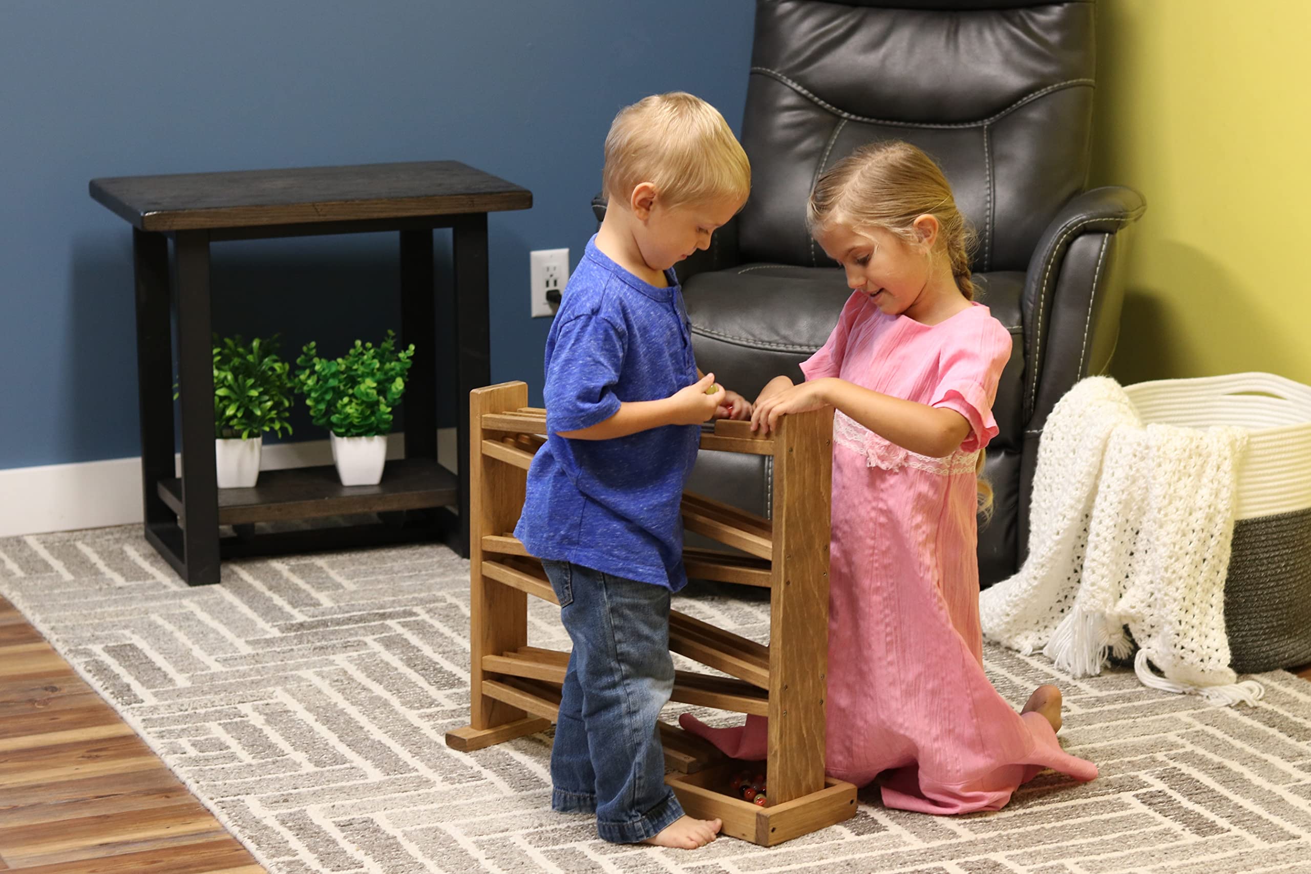 AmishToyBox.com Marble Roller Racetrack Wooden Toy - CPSIA-Approved Finish - Pack of Marbles Included (Harvest Stain Finish)