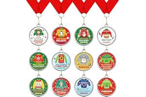 Cholemy 12 Pcs Christmas Medal Awards 2'' 12 Style Christmas Contest Prizes Medals for Xmas Decorating Party Ornament Supply