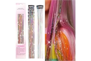 Clip in Hair Tinsel Kit, POROLIR 6Pcs Glitter Fairy Tinsel Hair Extensions 20 Inch Shiny Hair Tinsel Heat Resistant, Sparkly Strands Hair Accessories, Festival Gift for Women Girls Kids (Colorful)