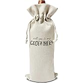 Godfather Wine Gift Bags - Gift for Godfather, Uncle, Godparent, Baptism - Reusable Burlap With Drawstring Gift Bag (5.5"x 13.5")-1 Pcs/jiu066