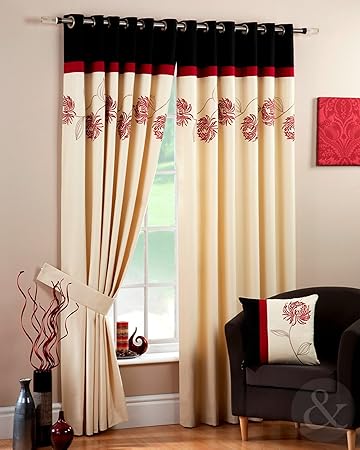 Just Contempo Embroidered Curtains Eyelet Ring Top Fully Lined