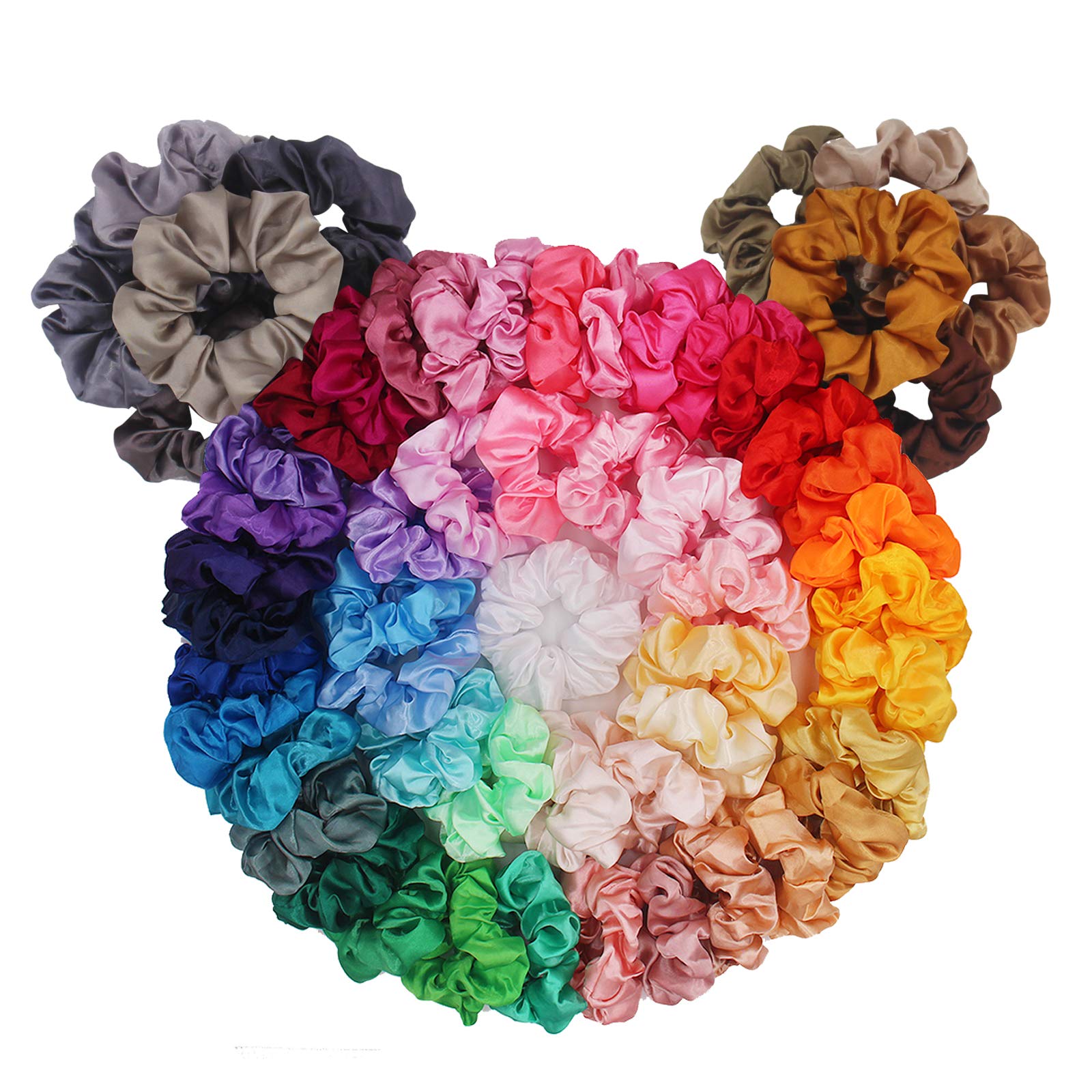 BeeVines 60 Packs Satin Silk Scrunchies for Women, Silky Curly Hair Accessories for Women, Hair Ties Ropes for Teens, Scrunchies Pack Girl’s Gift