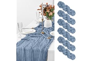 Pesonlook 6 Pack Dusty Blue Cheesecloth Table Runner,10FT Boho Table Runner 35x120 Inch Rustic Gauze Table Runner for Wedding Bridal Baby Shower Birthday Party Table Decorations