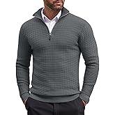 COOFANDY Men's Quarter Zip Sweaters Slim Fit Lightweight Cotton Knitted Casual Mock Neck Pullover Sweaters