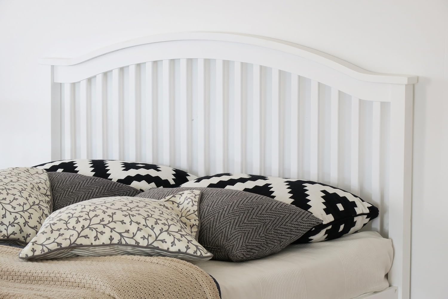 Home Source Double Bed White Wooden Headboard High End Slatted Base