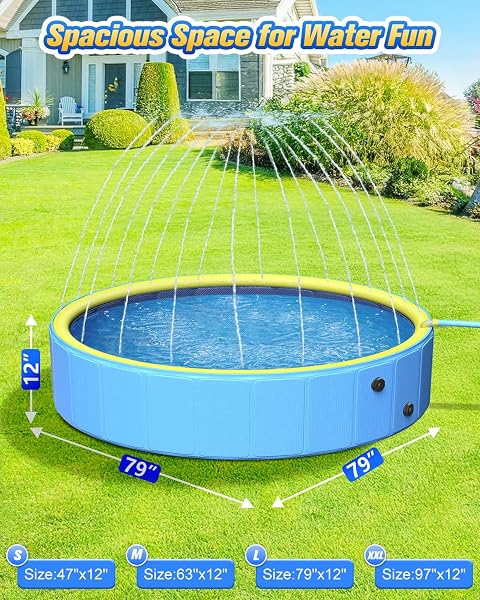 YIVSEN PERFECT COMBINATION OF DOG POOL AND SPLASH PAD W79 X H12, STURDYER FOLDABLE KIDDIE/BABY HARD PLASTIC POOLS, SUMMER SWIMMING BATH TUBS FOR KIDS/DOGS/PET
