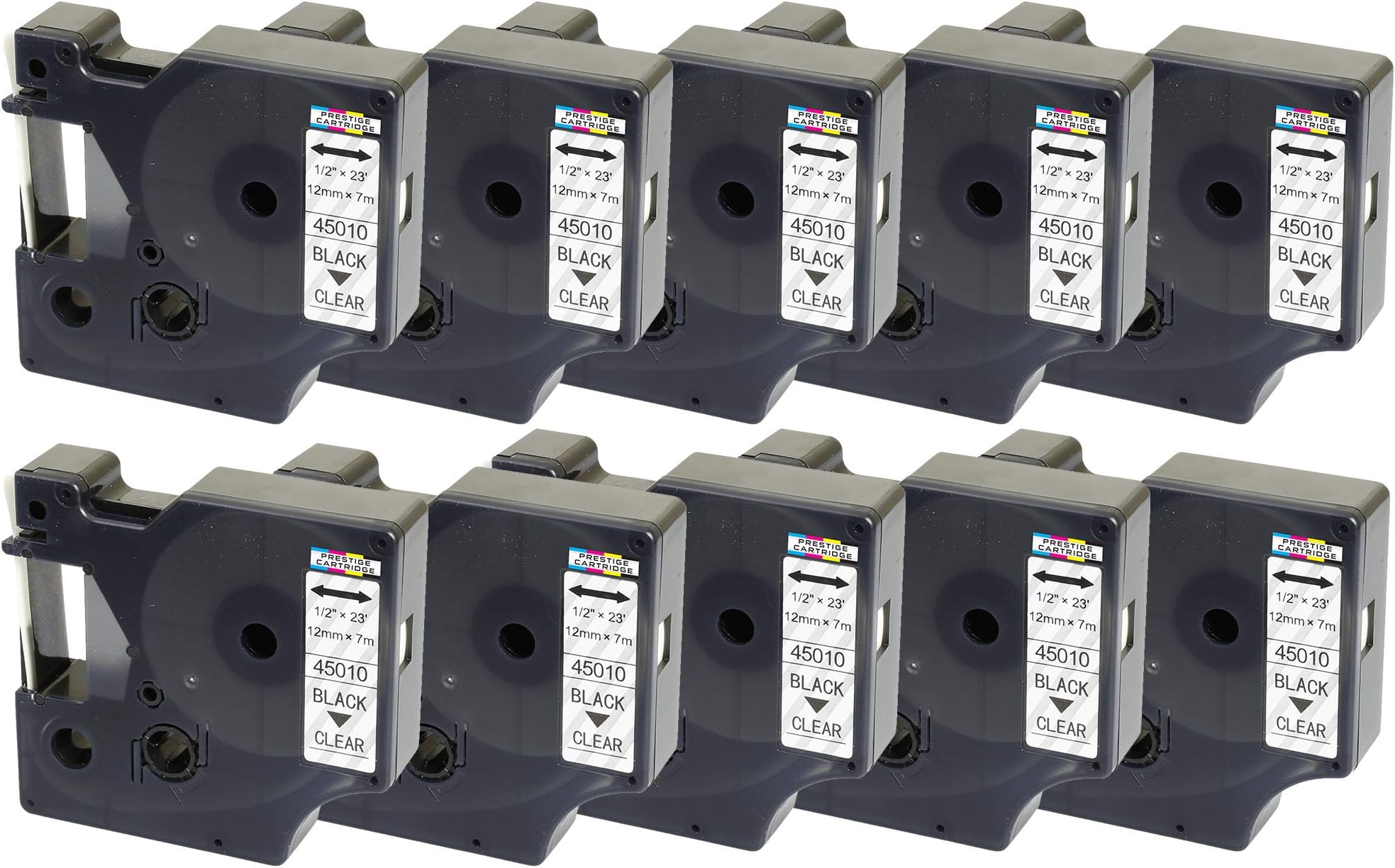10x Compatible Tapes 45010 S0720500 Black on Clear 12mm x 7m Replacement for LabelManager LM 160 210D 220P 260P 280 360D 420P 450D 500TS PnP MobileLabeler LabelPoint LabelWriter LW 400 450 Duo