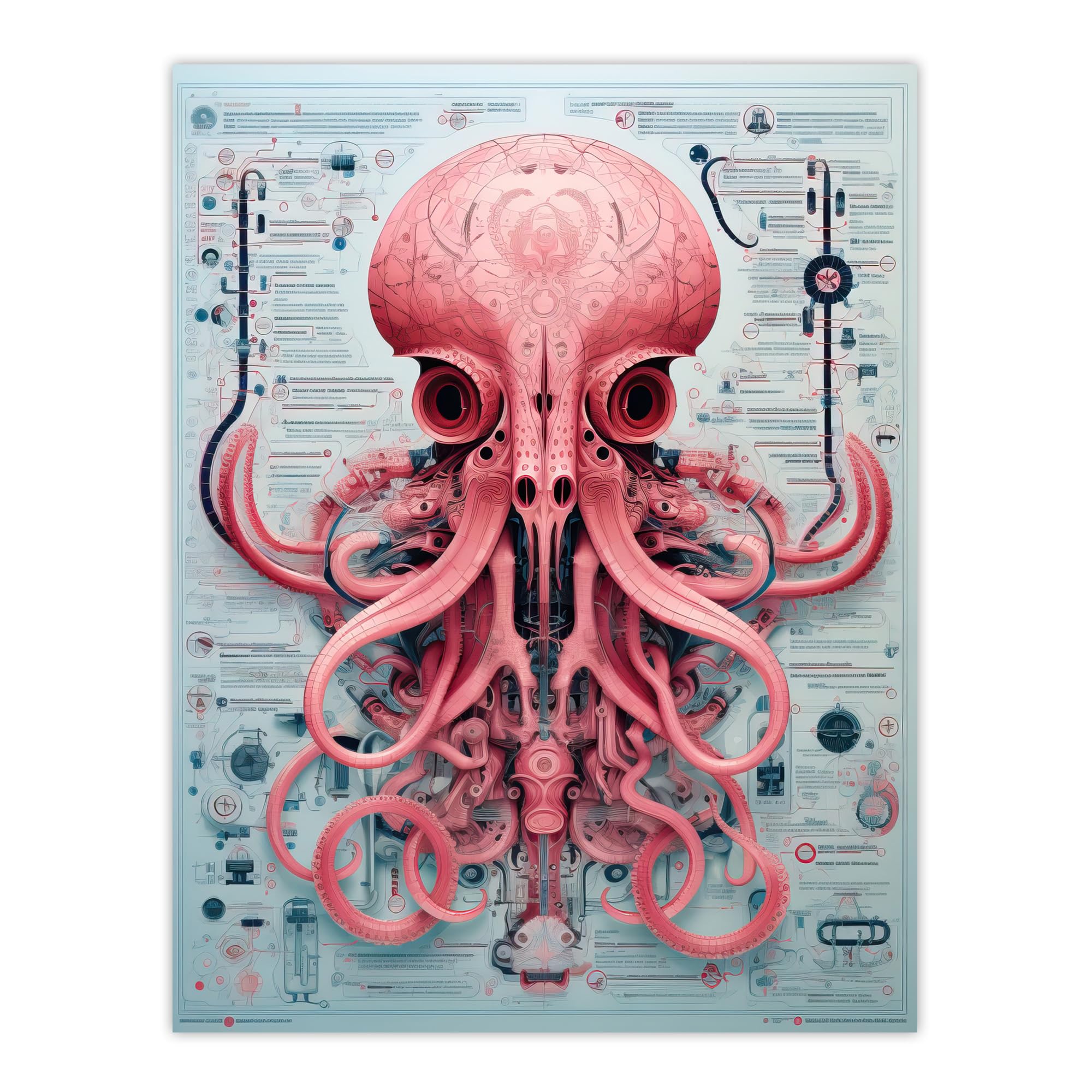 Artery8 Weapons Grade Octopus Robot Hybrid Secret Military Schematic Blueprint Futuristic Complex Arcane Manuscript Gift For Him Man Cave Extra Large XL Wall Art Poster Print