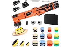 ALL4DETAIL Cordless Mini Polisher, 1/1.5/2 Inch Dual Action & Rotary Car Buffer Polisher with 2 12V/2.3Ah Batteries, 6 Variab