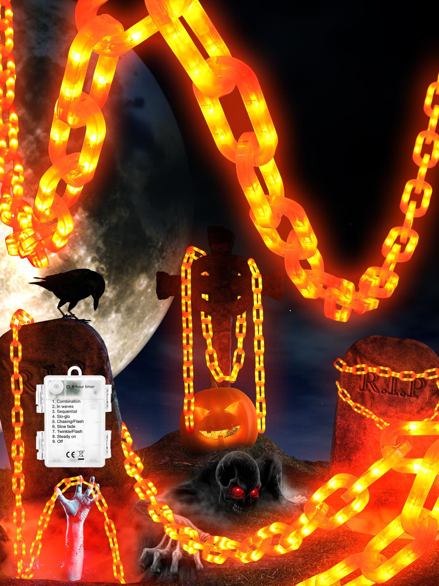 Photo 1 of Halloween Decorations Battery String Lights - 10 Ft 160 LED Plastic Chain String Lights with Waterproof, 8 Lighting Modes and Timer Function US Patent Product (Orange)