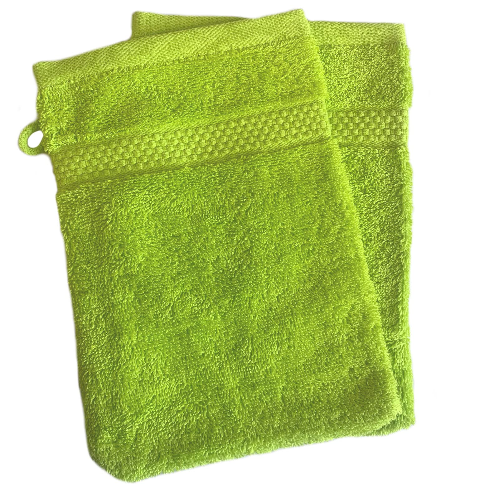 Sue Rossi Face Cloth Wash Mitt Set, 100% Organic Turkish Combed Cotton, 600GSM Thick With Hanging Loop, Size 16cm x 21cm, Flannel Glove Pack Soft & Absorbent (Lime Green, 2) โ image 1