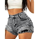SOFIA'S CHOICE Women's Ripped Distressed Denim Shorts High Waisted Stretchy Skinny Mini Jean Shorts