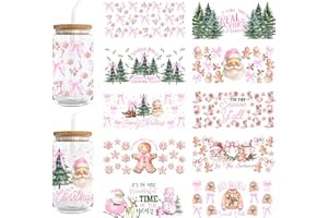 COLORFAIRY UV DTF Cup Wrap Transfer Stickers for Glass, 10 sheets Christmas Themed Cup Transfer Stickers, Suitable For 16OZ Libbey Cups, Perfect for Crafting Cup Decals, Furniture Decor, Wood DIY Crafts(Style 5)