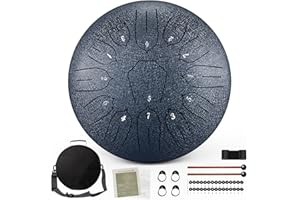 VPXECS Steel Tongue Drum, 12 Inch 13 Notes Rain Drum for Outside, Hand Pan Drum with Music Book, Mallets and Carry Bag, for Musical Education Meditation Yoga, Gifts for Kids, Adult, Friends