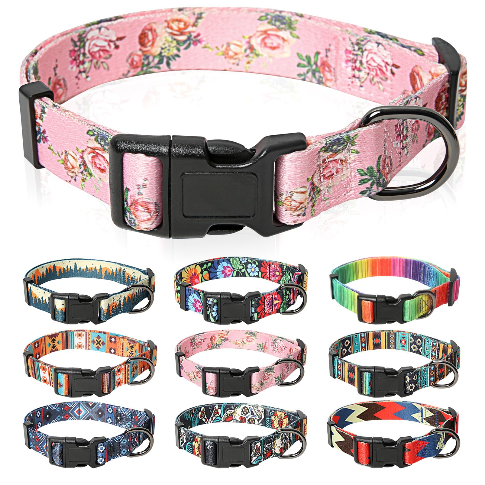 HEELE Dog Collar Small Dog Collar Multi-Colour Patterned Soft Comfy Dog Pet Collars Easy Adjustable Collar for Small Dogs Indoor Outdoor Activities, Pink, S — image 1
