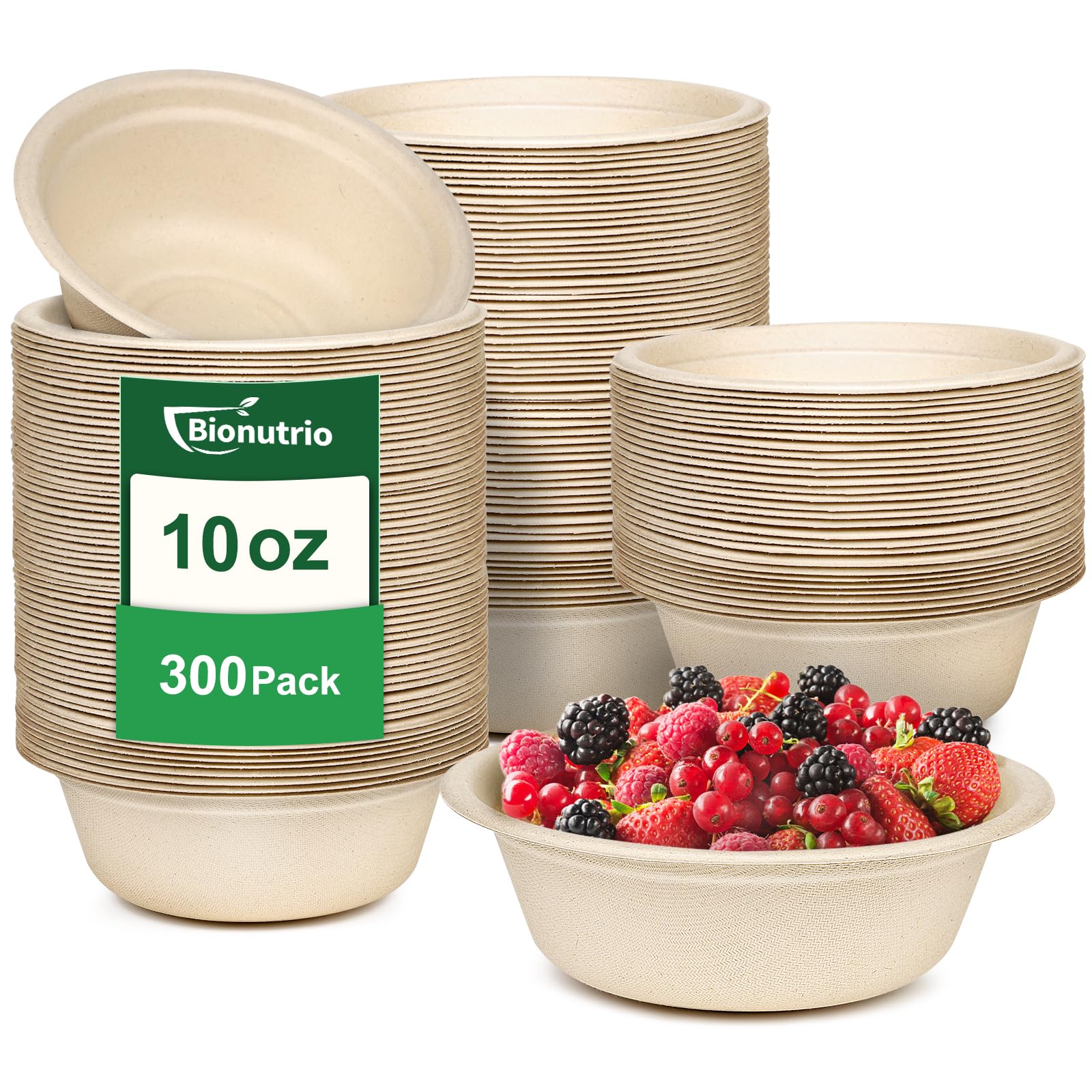 Photo 1 of 10 oz Paper Bowls Disposable, 300 Pack Small Paper Bowls Bulk, Heavy Duty Biodegradable Compostable Bowl Made Of Sugarcane, Microwave Safe, Eco-Friendly