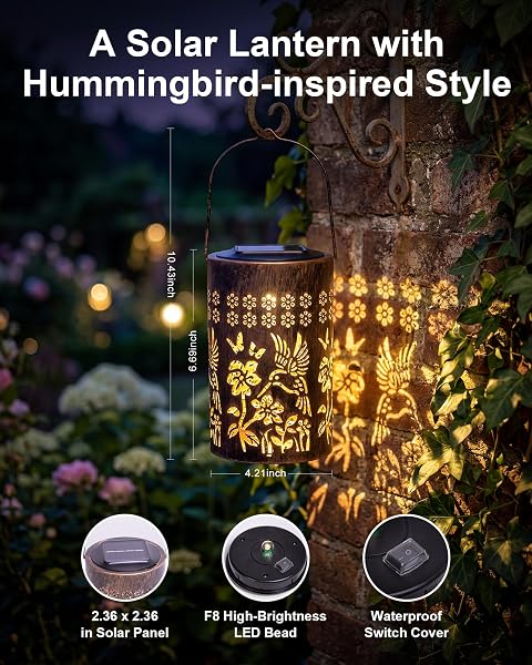SOLAR LANTERNS OUTDOOR WATERPROOF, MOTHERS DAY GIFTS FOR MOM, HUMMINGBIRD GARDEN DECOR GIFT FOR WOMEN OR GRANDMA, HANGING OR TABLETOP LANTERN FOR PATIO, PORCH AND BACKYARD