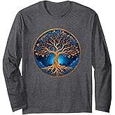 Nordic Celtic Yin Yang Spiritual Graphic Art Tree Of Life Long Sleeve T-Shirt