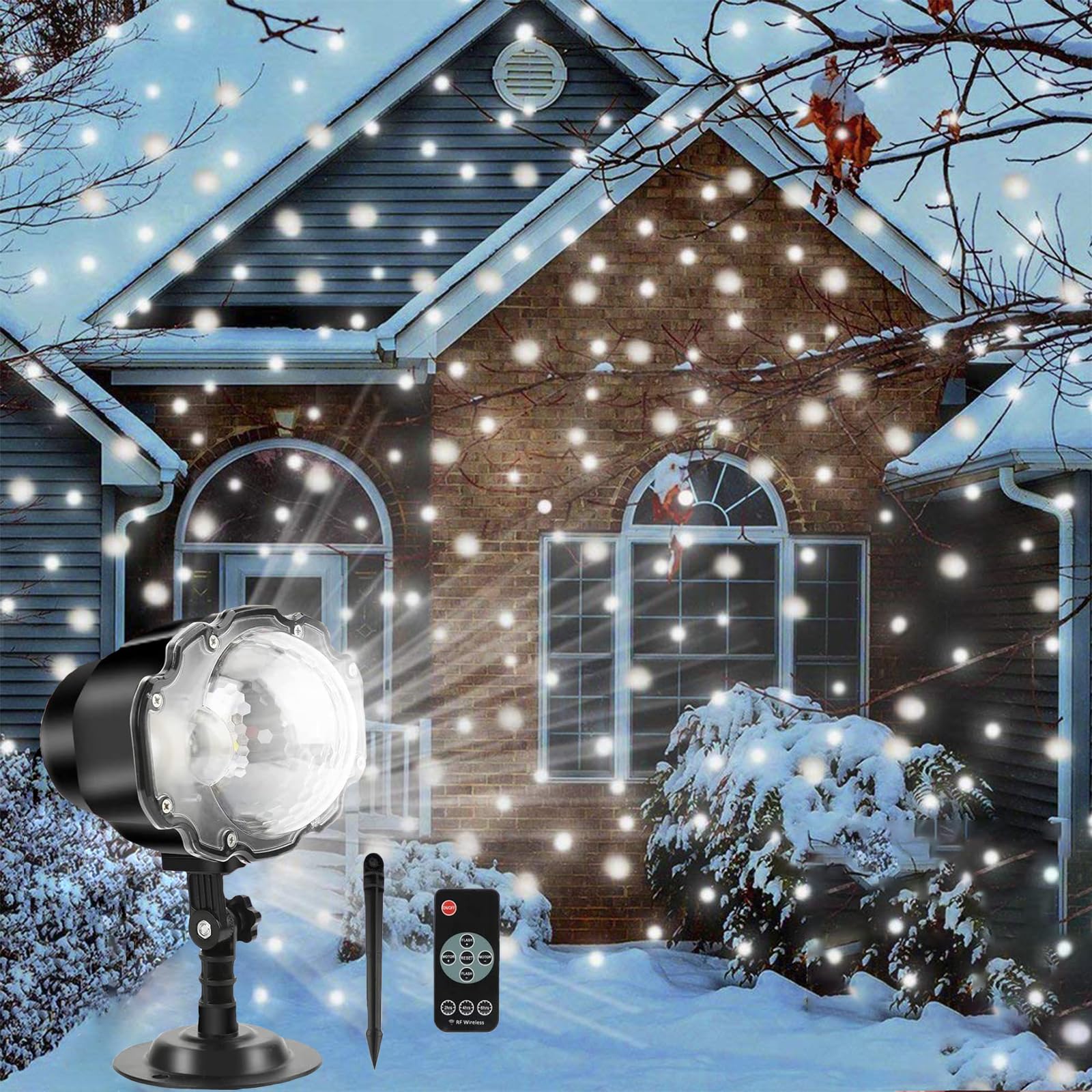 Photo 1 of Borelor Snowfall LED Lights IP65 Waterproof Mini Christmas Snowflake Projector Lamp Indoor Outdoor New Year Decoration Light with RF Remote & Timer(High Brightness)