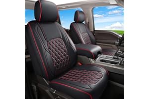 Huidasource Full Coverage F150 Seat Covers Cushion Protector Fit for 2015-2025 Ford F150 SuperCrew & 2017-2025 F250 F350 F450 Super Duty Crew Cab XL XLT Lariat King Ranch Platinum(Full Set/Black&Red)