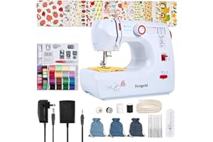 Stoigeld Sewing Machine for Beginners with 20 Pcs Fabric，3 Pcs Prefabricated kits and 32 Pcs Sewing Threads Kit,Portable Sewing Machine with 16 Built-in Stitches, 2 Speed - White Red